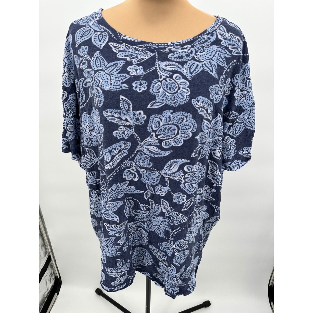 We The Free Floral Print Cotton T Shirt Blue White Women's Size M - Picture 2 of 10